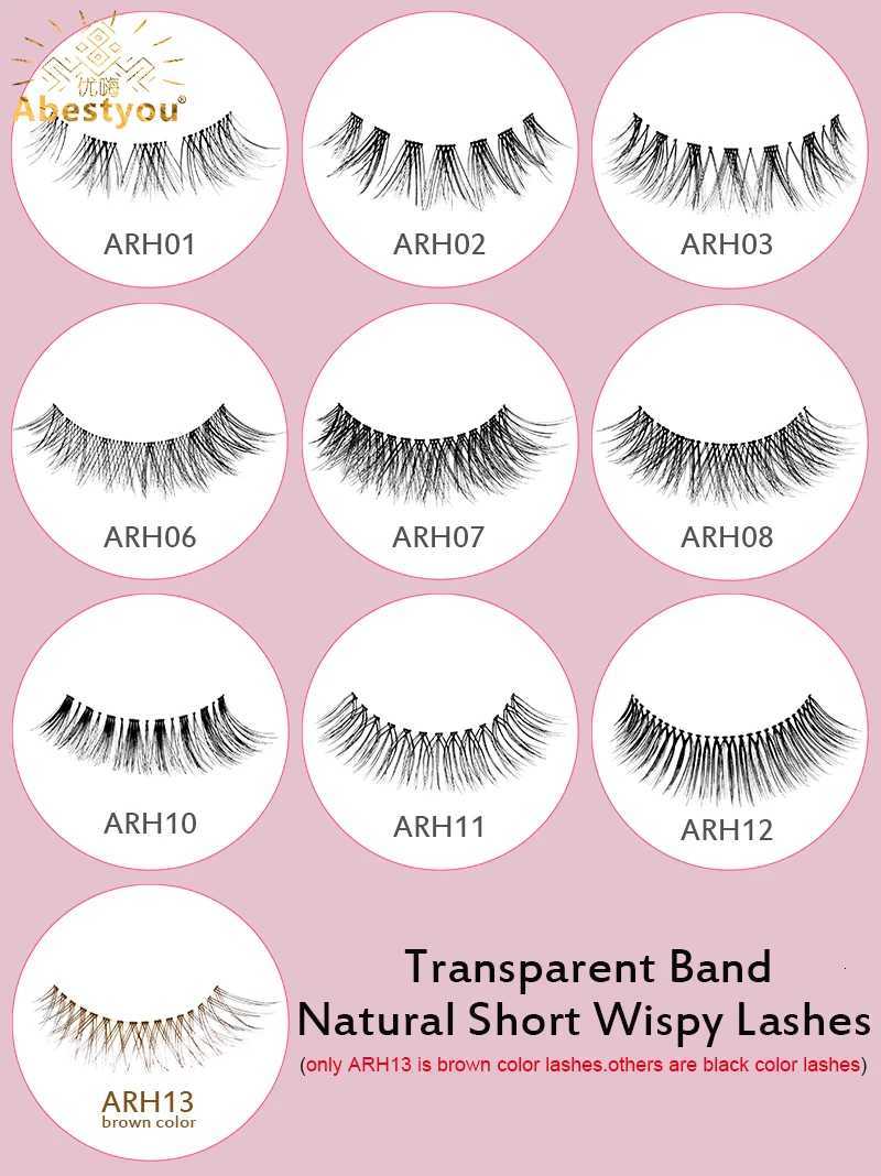 Abestyou Offical 7Pair 12mm Short Brown Coffee Color False EyeLashes Natural Long Wispy Invisible Band Full Strip 3d Mink LashesT251117