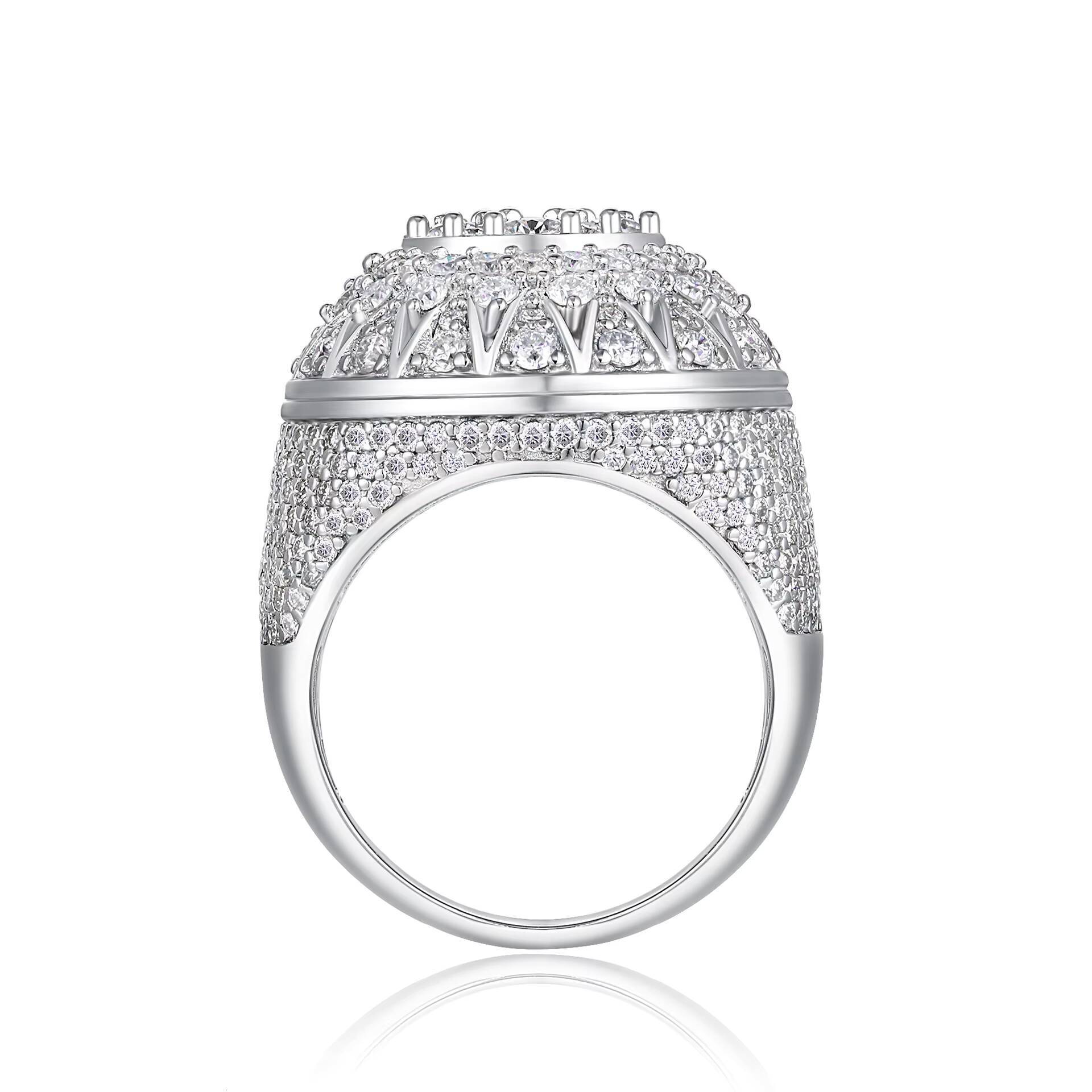 S925 Sterling Rhodium Plated Pave Round Moissanite Cuban Ring for MenCustom Solid GoldLab Diamond Available