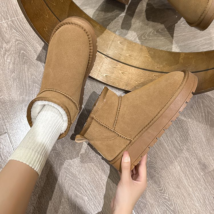 Free Shipping Trendy Hit Snow Boots Winter New Style Platform Fleece-Lined Warm Versatile Slimming Short Tube Bread Boots