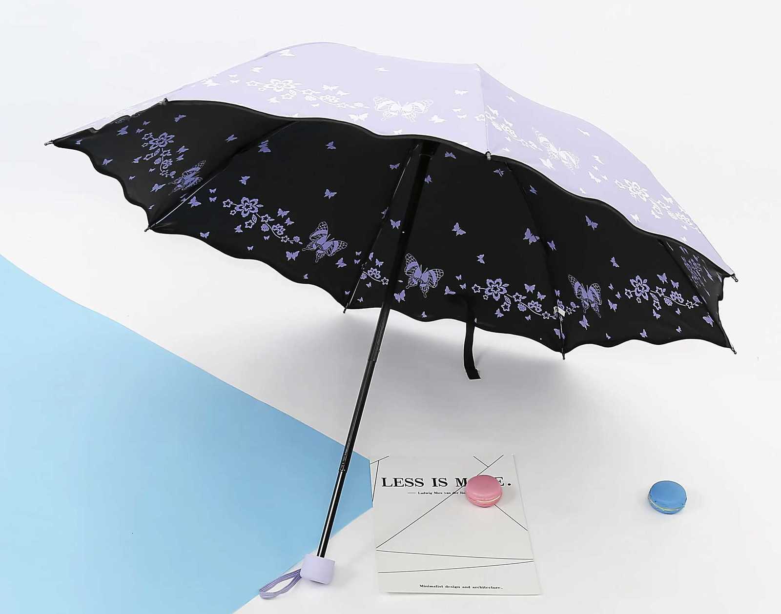 Stylish Butterfly Print Foldable Umbrella Inside and Outside Design Ladies Rain and Sun Protection Perfect Gift C251117