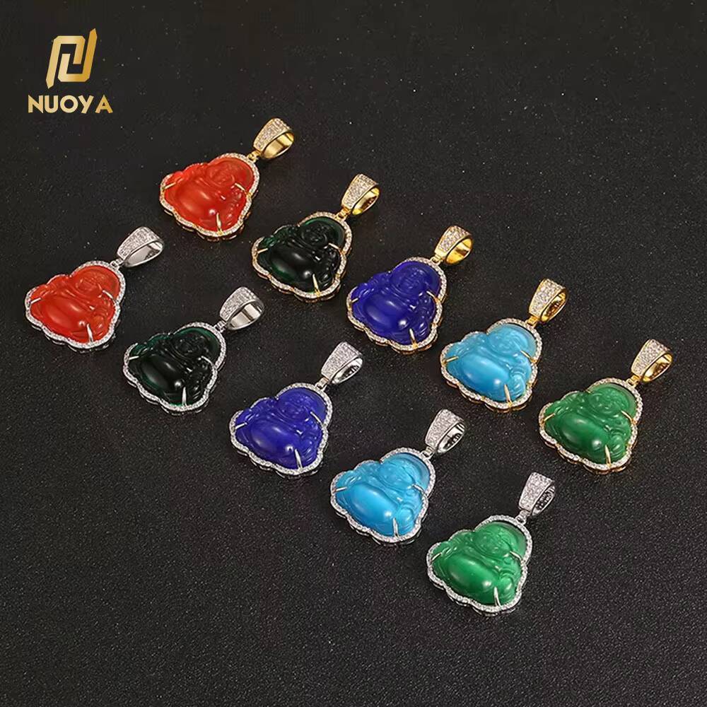 Micro Pave CZ Pendant Necklace Hip Hop Jewelry Opal Maitreya Buddha Pendant