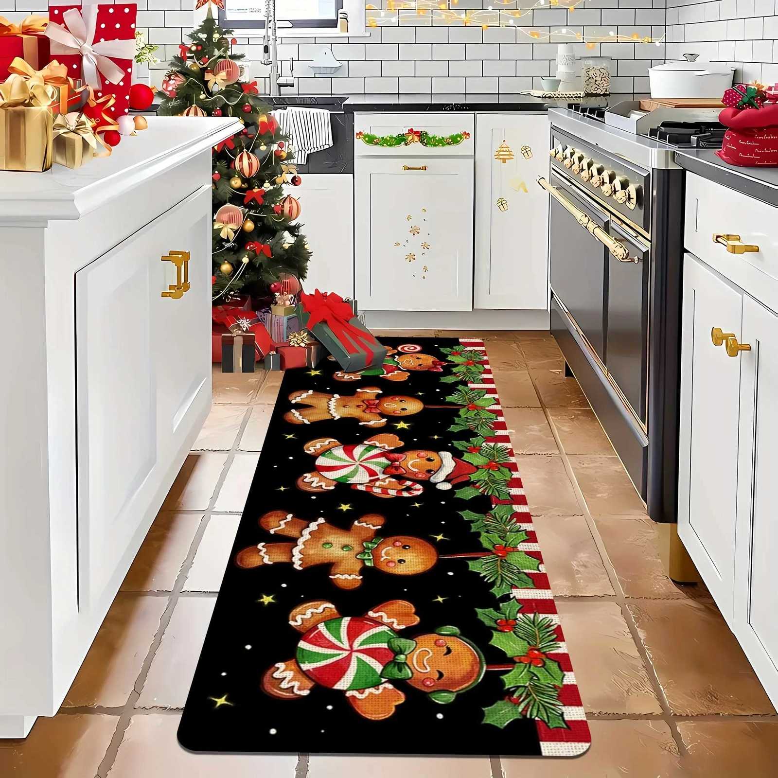 Christmas Gingerbread Candy Cane Kitchen Carpets Entrance Welcome Doormat Living Room Bedroom Laundry Bathroom Non-slip FloormatM251117