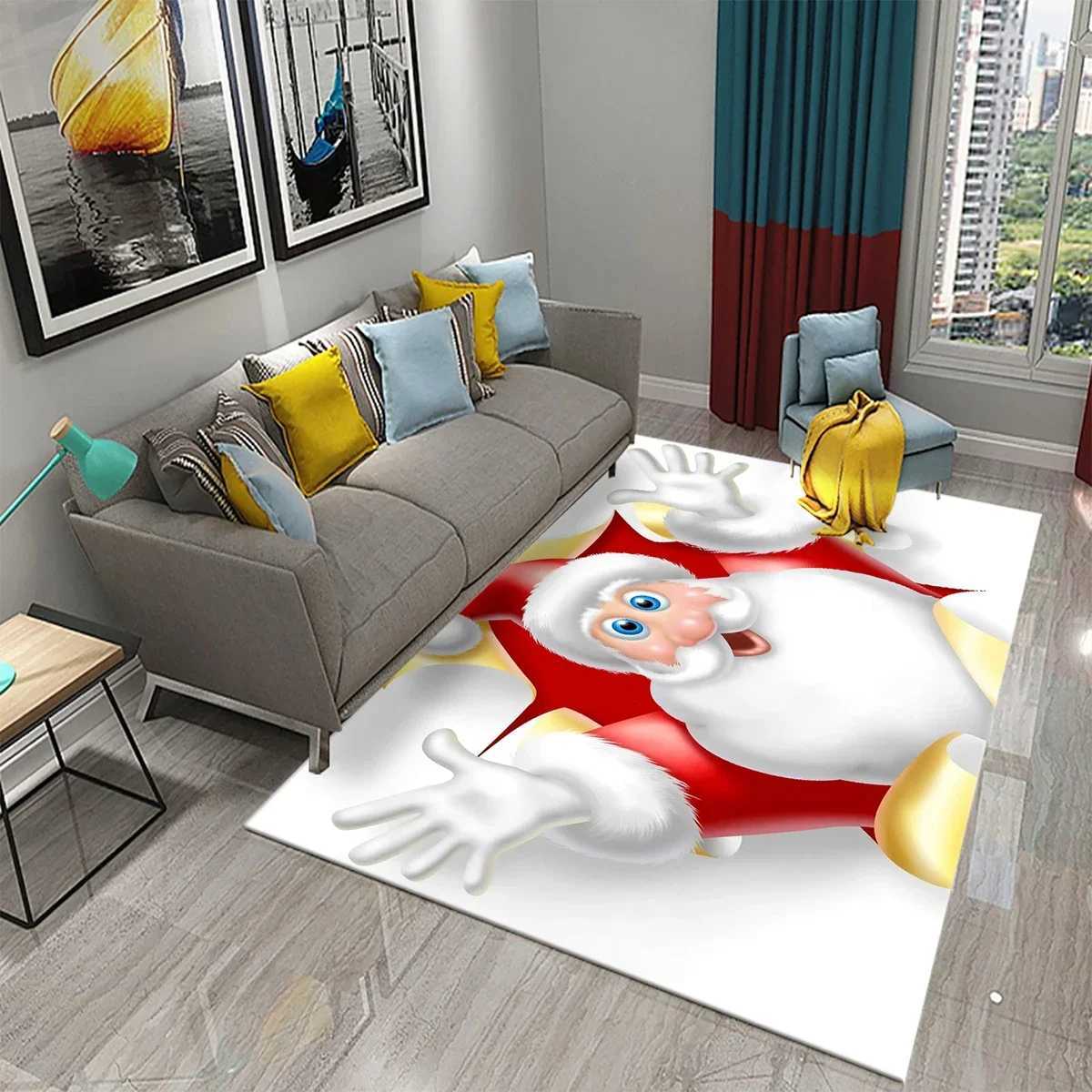 Cute Cartoon Santa Pattern Carpet Christmas Collection Living Room Bedroom Carpet Childrens Room Hallway Bathroom Anti-Slip RugM251117
