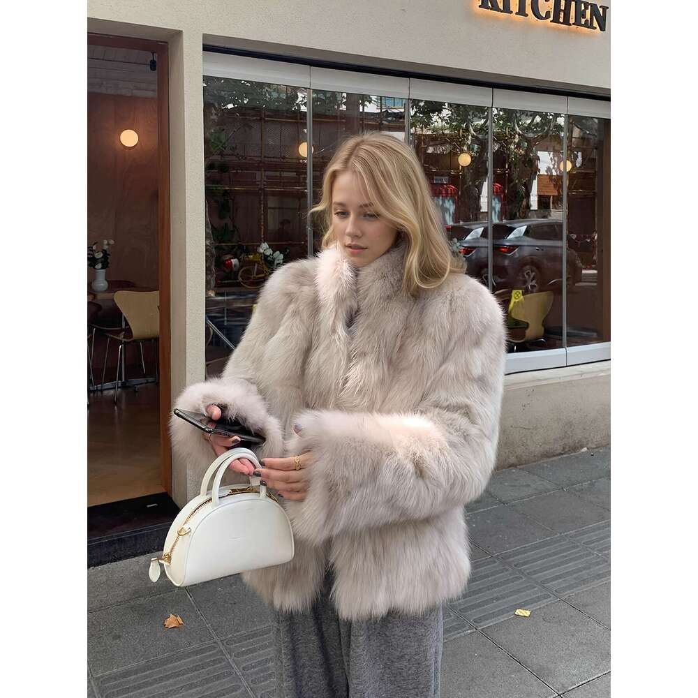 Women's Plush-Like Coat - Beige/Soft Brown Winter Jacket, Cold-Resistant Outerwear For Everyday & Formal Events, No Maintenance Required