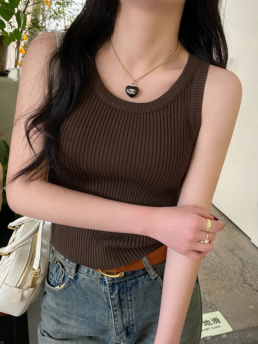 Summer Striped Tank Tops Women Sleeveless Knitted T-Shirts Crop Tops Female Elastic Slim Casual Vests Spring Pullover Camis 2025 250417