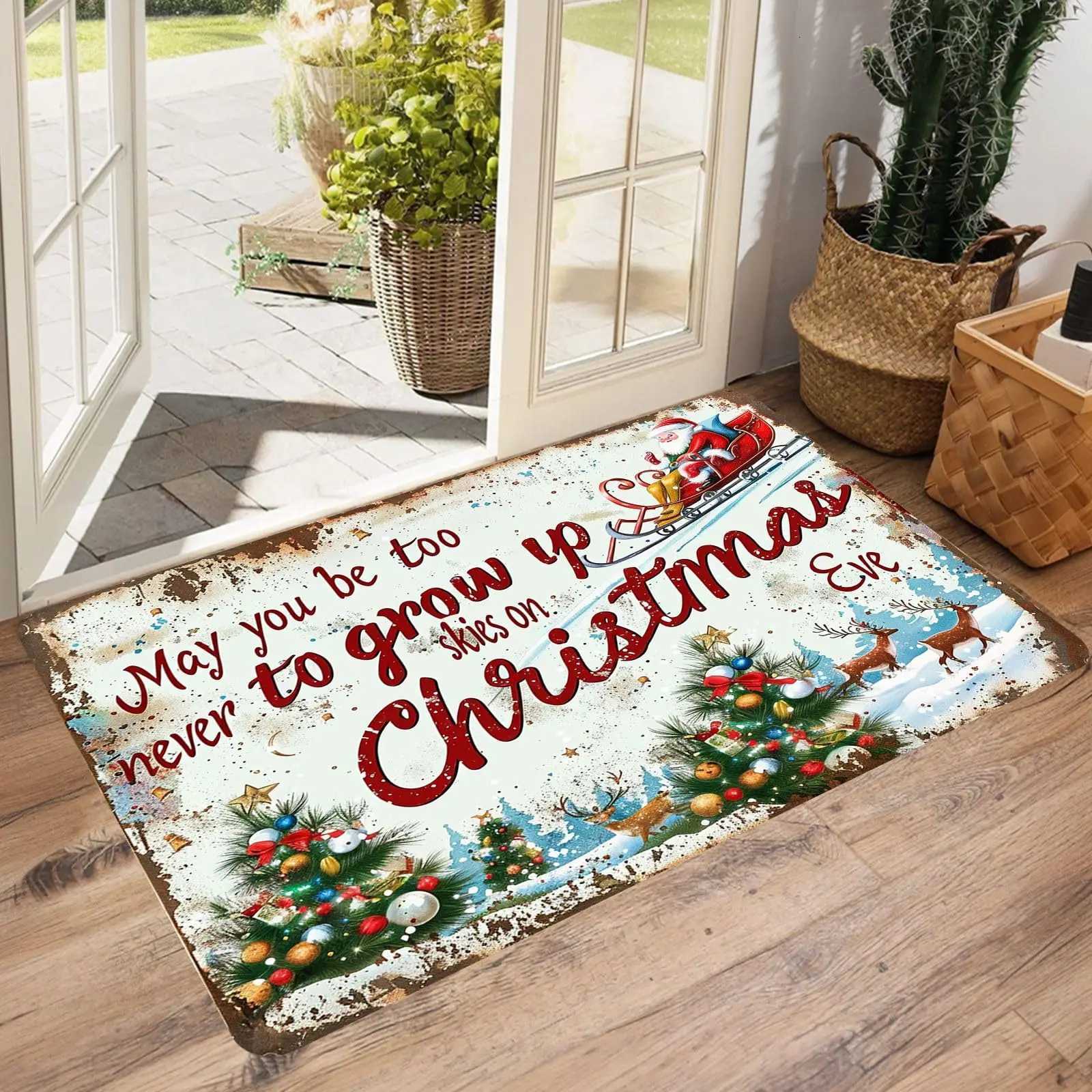 VIKAMA Christmas Outdoor Mat Merry Christmas and Happy New Year Indoor Floor Rug Welcome Front Doormats for Entrance Home DecorM251117