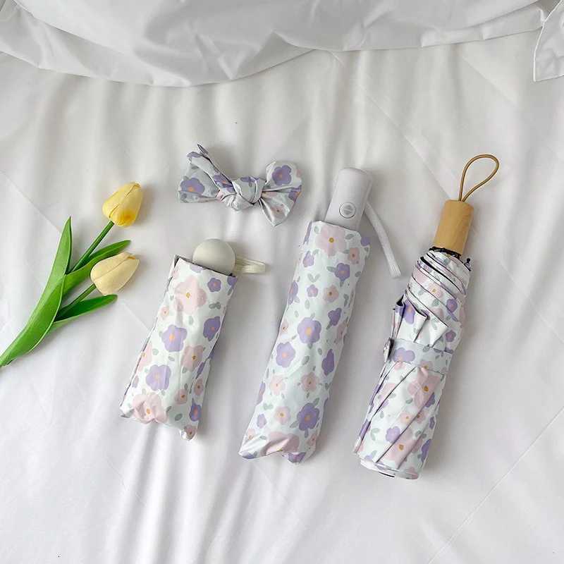 Little Purple Flower Umbrella Womens Dual-purpose Sun Umbrella Sun Protection UV Protection Ultra light Compact Sun Umbrella C251117