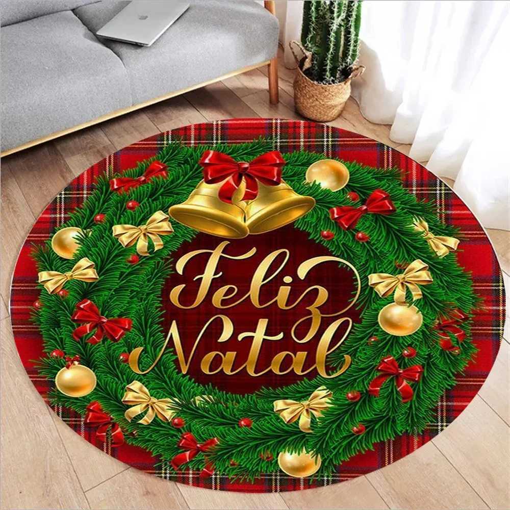 Christmas Tree Print Round Rug Soft Comfortable Holiday Gold Carpet for Living Room Bedroom Christmas DecorM251117