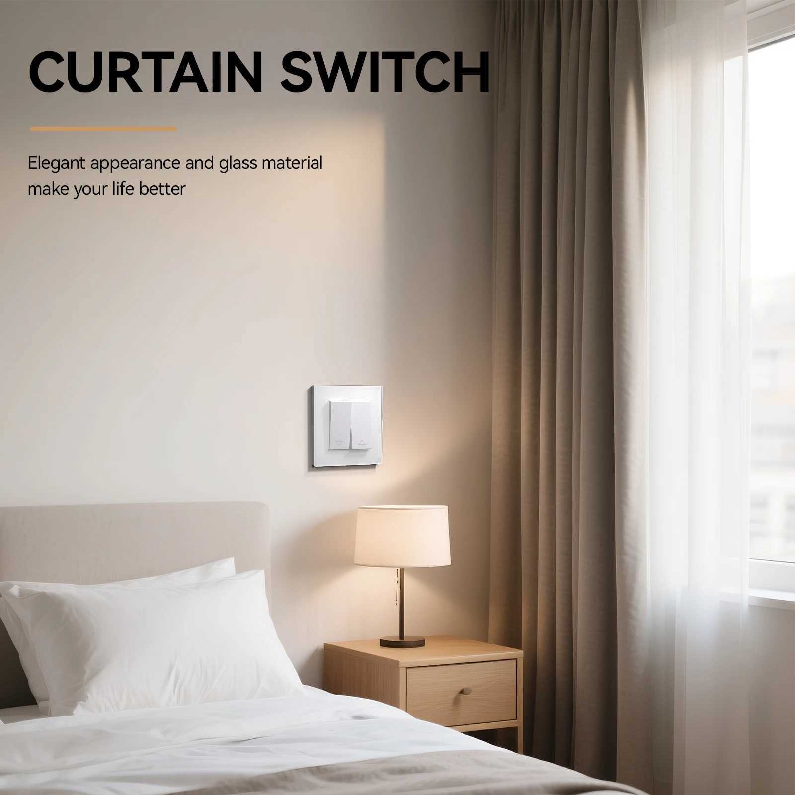 BSEED Mechanical Curtain Switch Electric Roller Shutter Switch Push Button Wall Blinds Switch Glass Plastic Frame EU StandardW251117