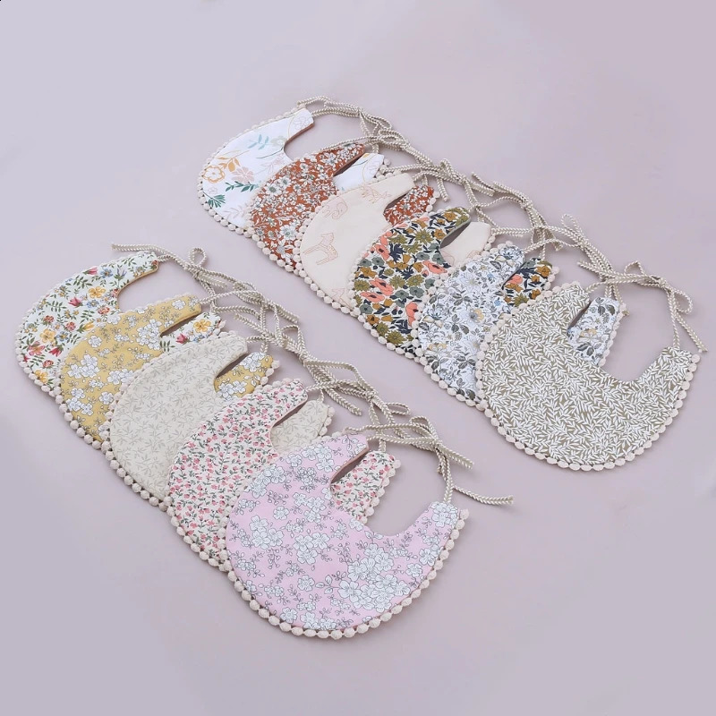 Baby fringe Saliva towel retro doublesided floral print bib feeding Burp fabric Bandana scarf 250414z