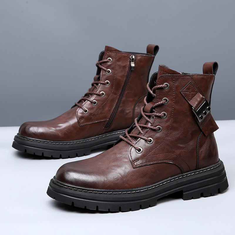 Boots Men Stylish Ankle Boots Winter Classic Lace-up Antiskid Thick Bottom Boots Men Casual Leather Shoes