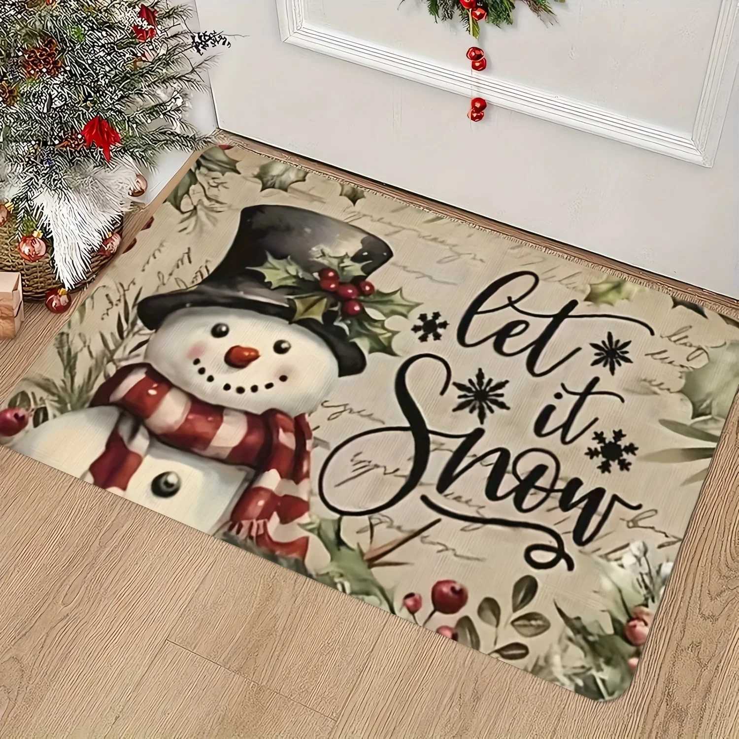 VIKAMA Christmas Carpet Doormat Carpet For Live Room Snowman Pattern Bedside Floor Mat Outdoor Carpet Welcome MatM251117