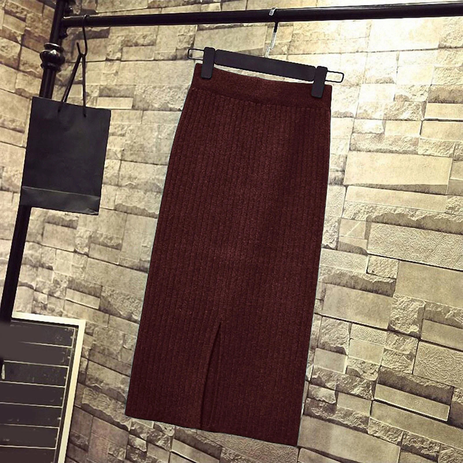 Spring and Autumn Knitted Half Length Womens Wool High Elasticity Waist Medium Solid Wrinkle Skiing 250415Z