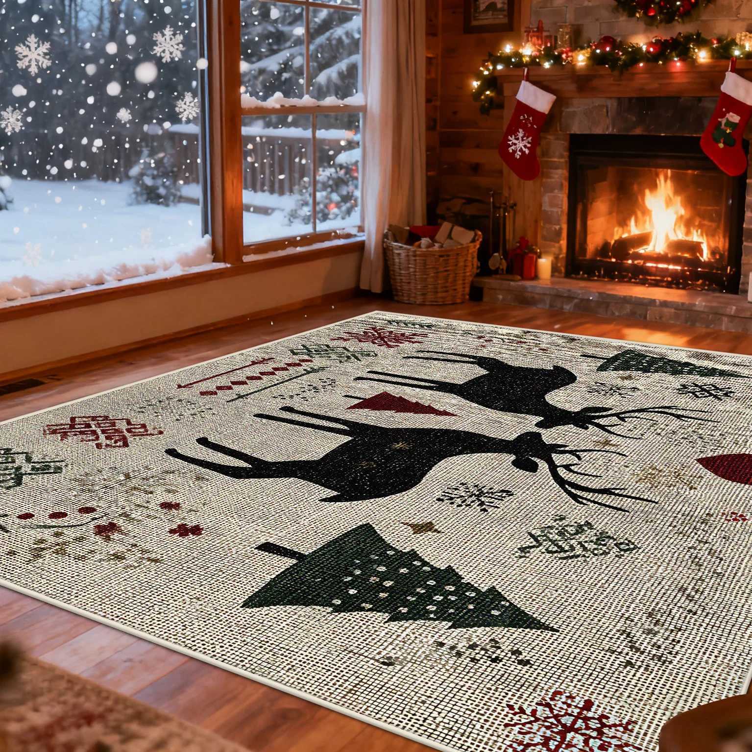 Christmas American Style Carpet for Living Room Decoration Sofa Coffee Table Area Rugs for Bedroom Large Area Floor Mat WashableM251117