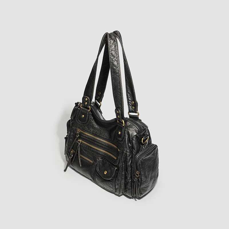 Vintage women male and female Y2K hot girl shoulder bag PU leather zipper pocket shoulder bag large retro casual daily travelW251117