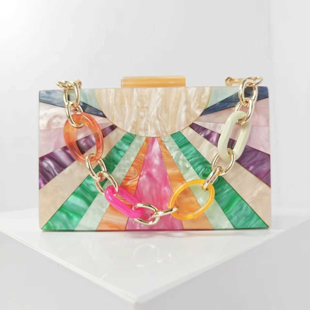 Womens Contrast Colored Spliced Acrylic Dinner Bag Single Shoulder Oblique Cross Wedding Banquet Women Bags Handbag