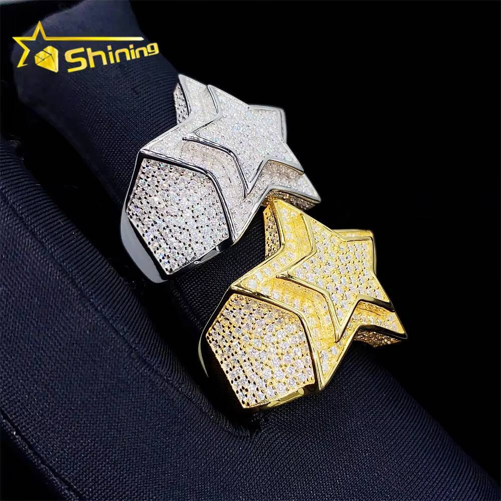 Hip Hop Iced Out Lab Diamond Jewelry Silver 925 Vvs Moissanite Men Star Rings