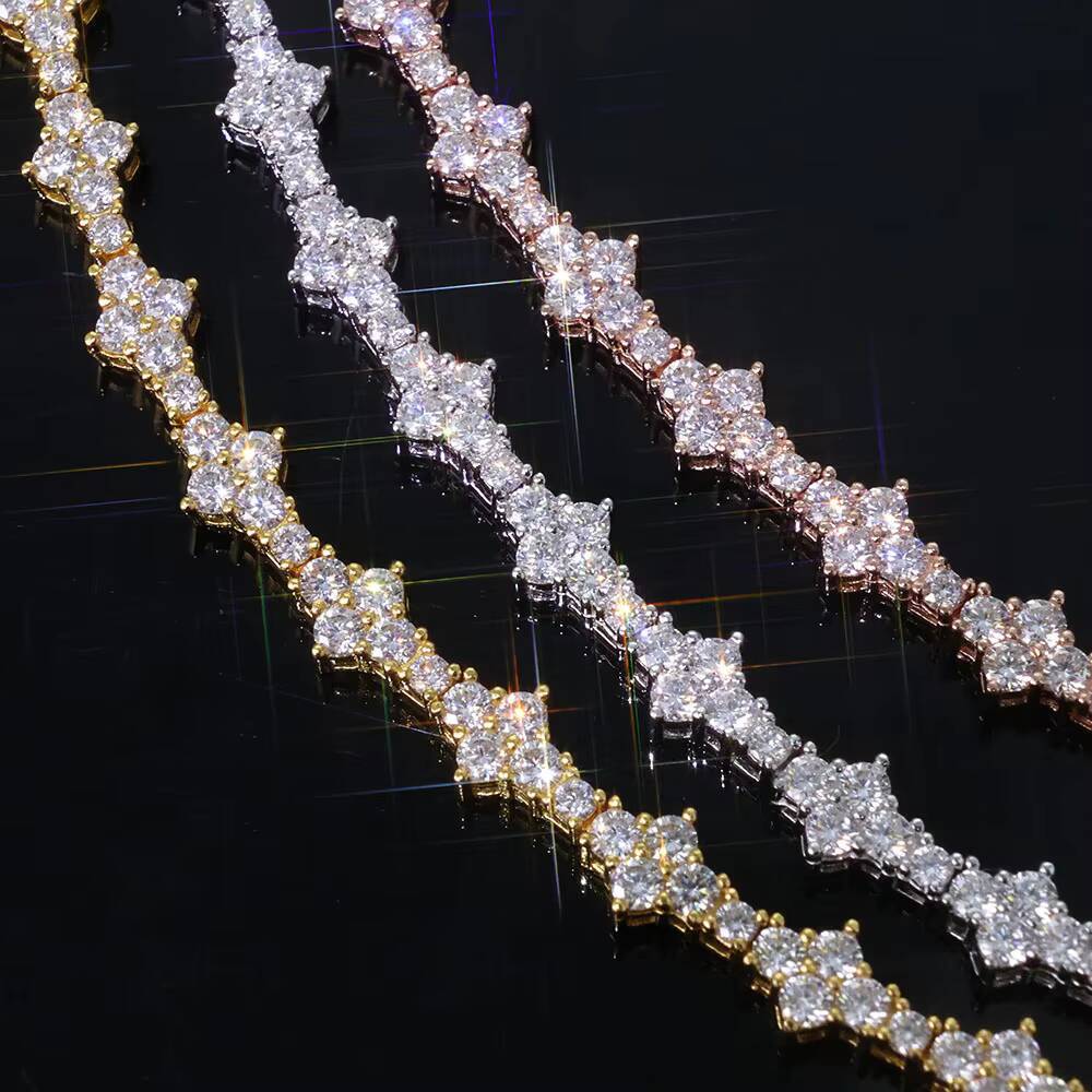 Moissanite Hiphop Jewelry 925 Sterling Silver Moissanite Tennis Chain Womens Necklace Iced Out VVS Diamond Flower Shape Tennis Chain