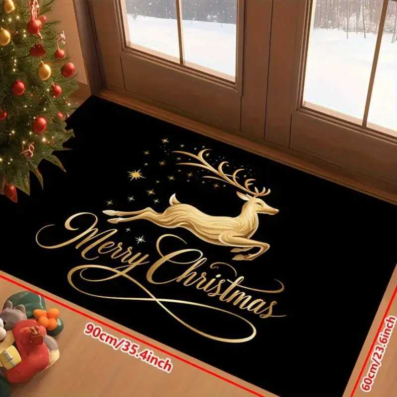 VIKAMA New Christmas Home Decor Doormat Christmas Gold Reindeer Black Carpet Indoor and Outdoor Entrance Welcome Mat Non-SlipM251117
