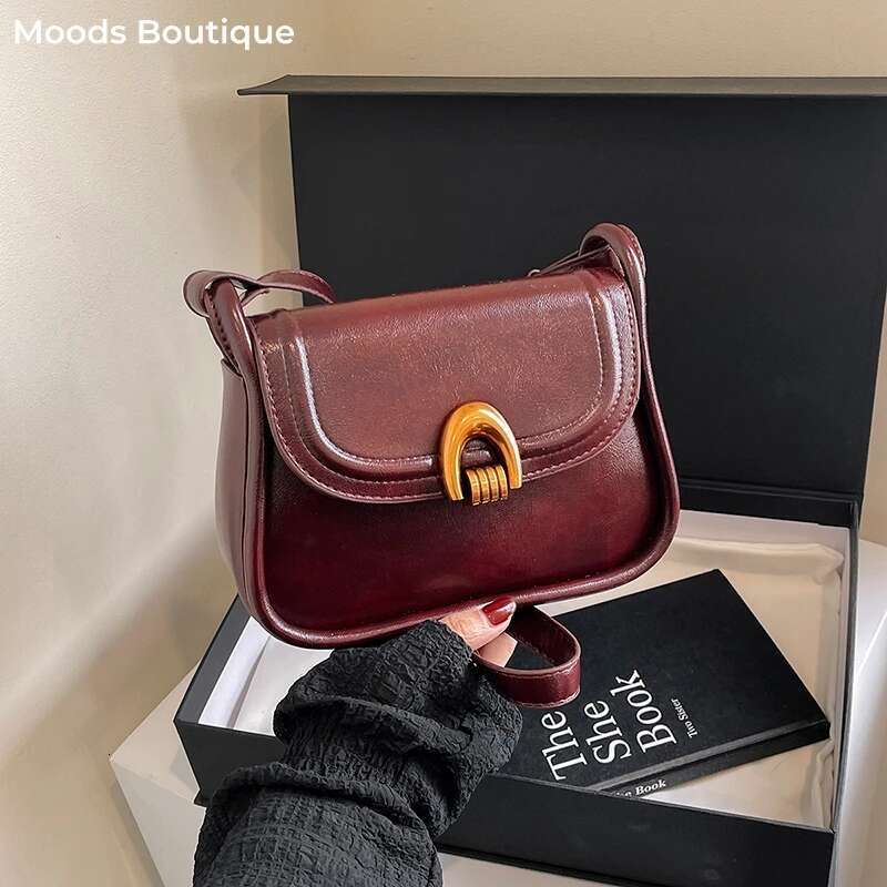 Vintage Flap Shape Cross Body Bags For Women 2025 Designer Purses And Handbags Pure Color Mini Size Shoulder Saddle Bag