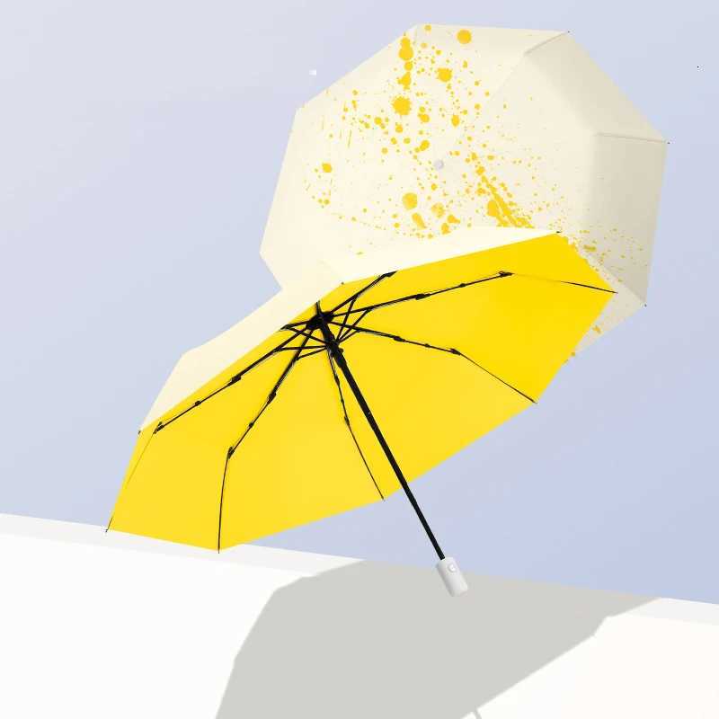 Color-changing umbrella by watering vinyl rain shine dual-purpose three-fold umbrella printed parasol C251117