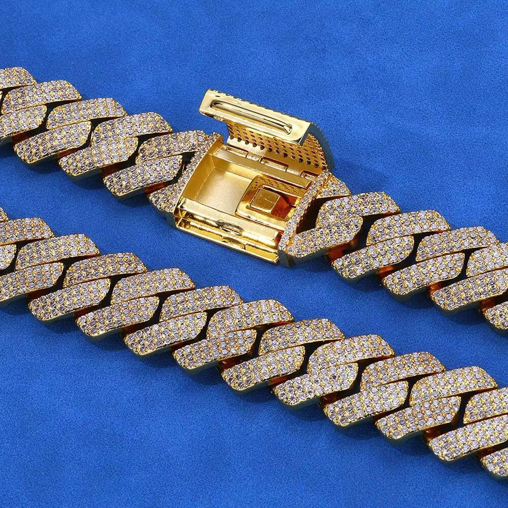 Style Men S925 Silver Moissanite HipHop Bracelet 20mm Three-Row Diamond Rhombus Cuban Chain Fine Chain Link