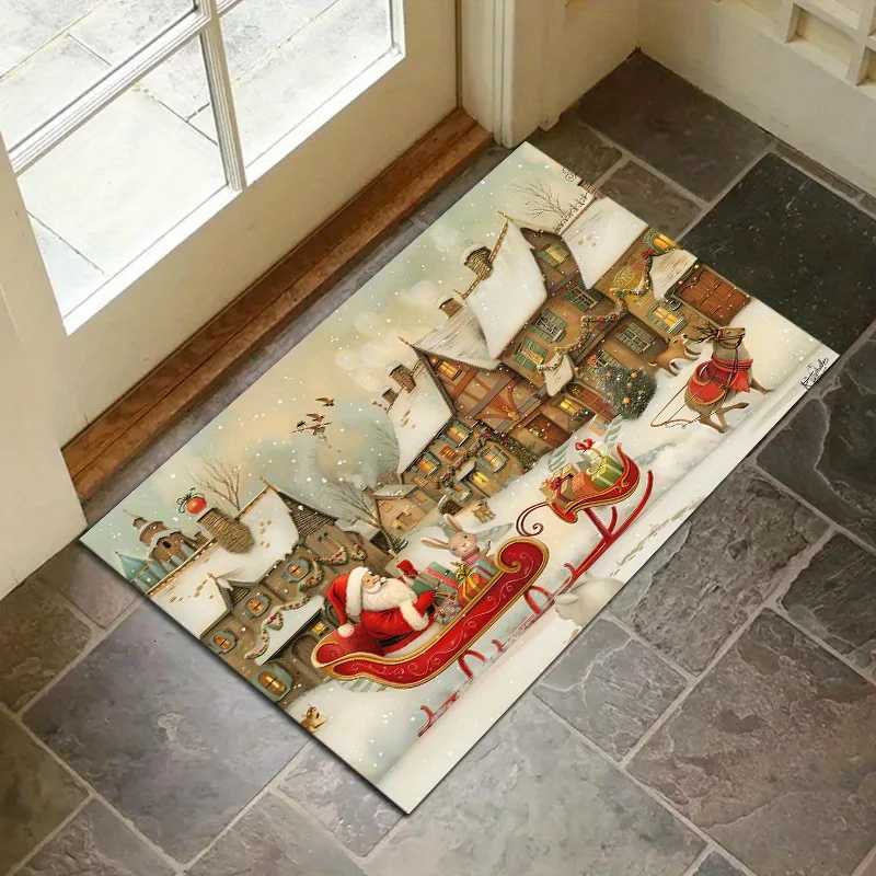 Christmas Snow Deer Santa Claus Kitchen Floor Mat Home Decor Bedroom Doormat Hallway Balcony Long Rugs Christmas DecorationsM251117