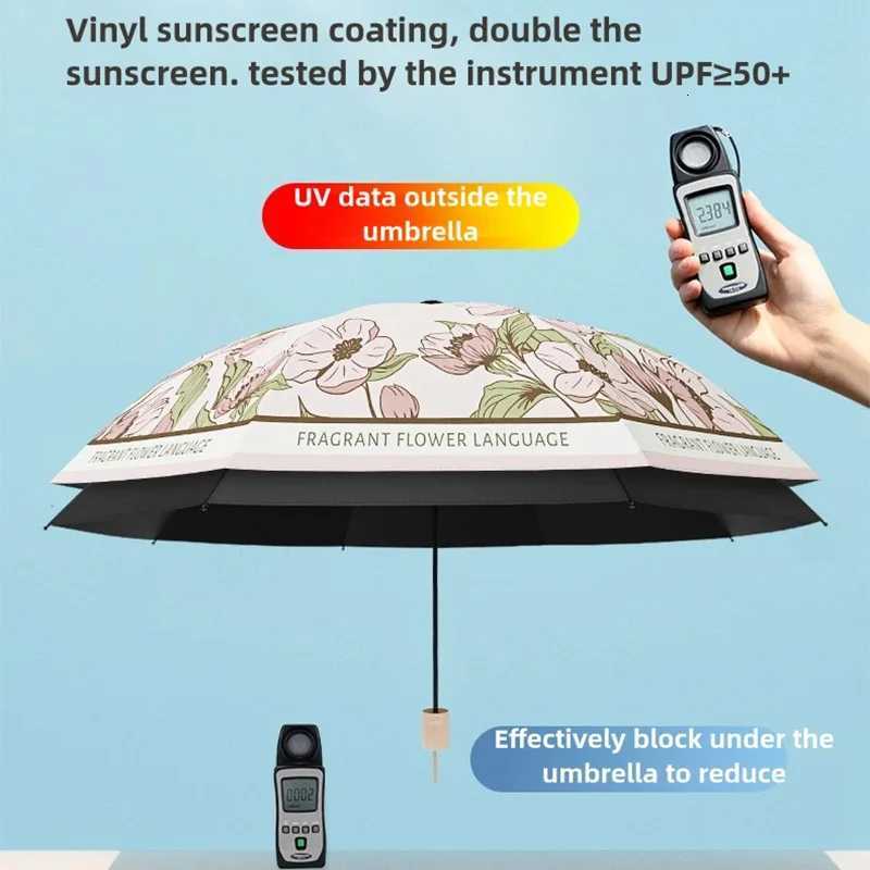Sun Rain Umbrella Anti-UV Protection Vinyl Coating Umbrella Portable Folding Umbrella With Storage Bag C251117