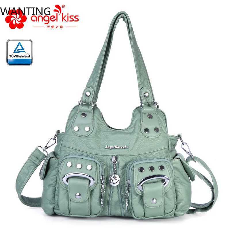 Angelkiss Women Handbag Fashion Small PU Shoulder Bag Soft Hobos Messenger Top-handle Bag Tote Satchel Front Pockets PurseW251117