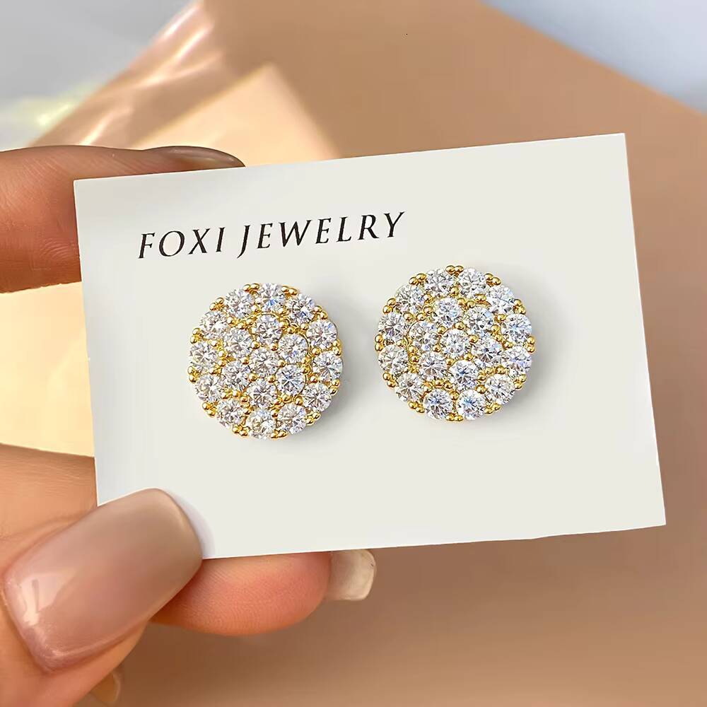 For FOXI 925 Sterling Silver Zirconia Stud Earrings for Women Gold Rhodium Plated for Anniversary Party Gift