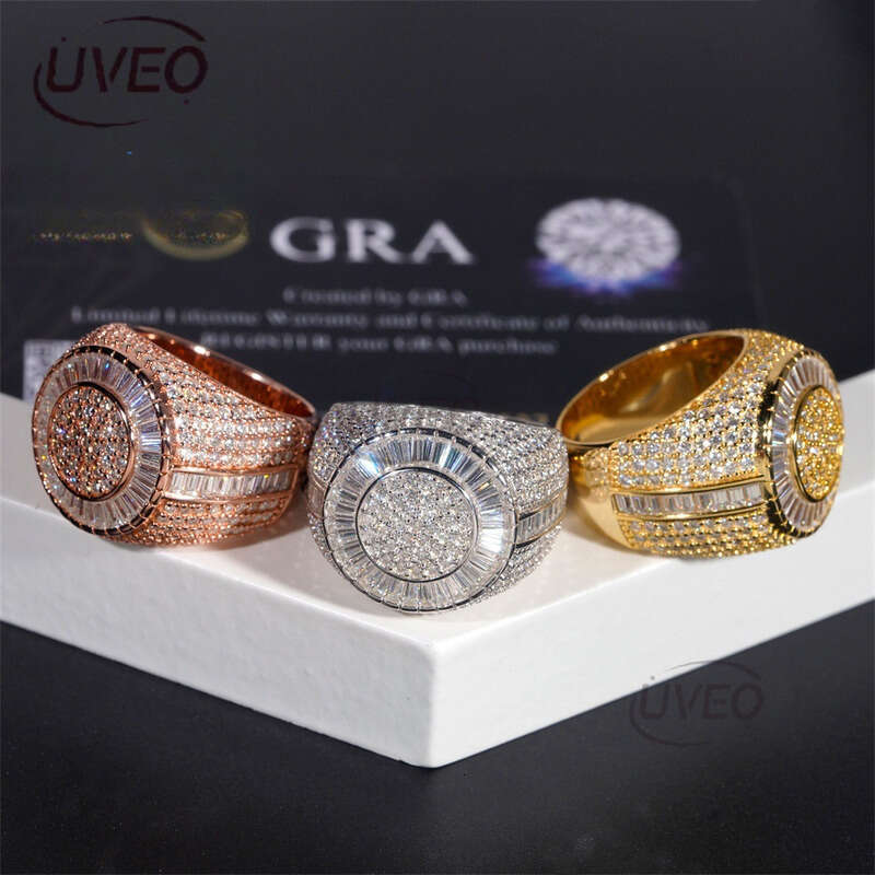 Jewelry 925 VVS Gold Iced Out Moissanite Ring Moissanite Diamond Hip Hop Pass Dias Tester Fashion