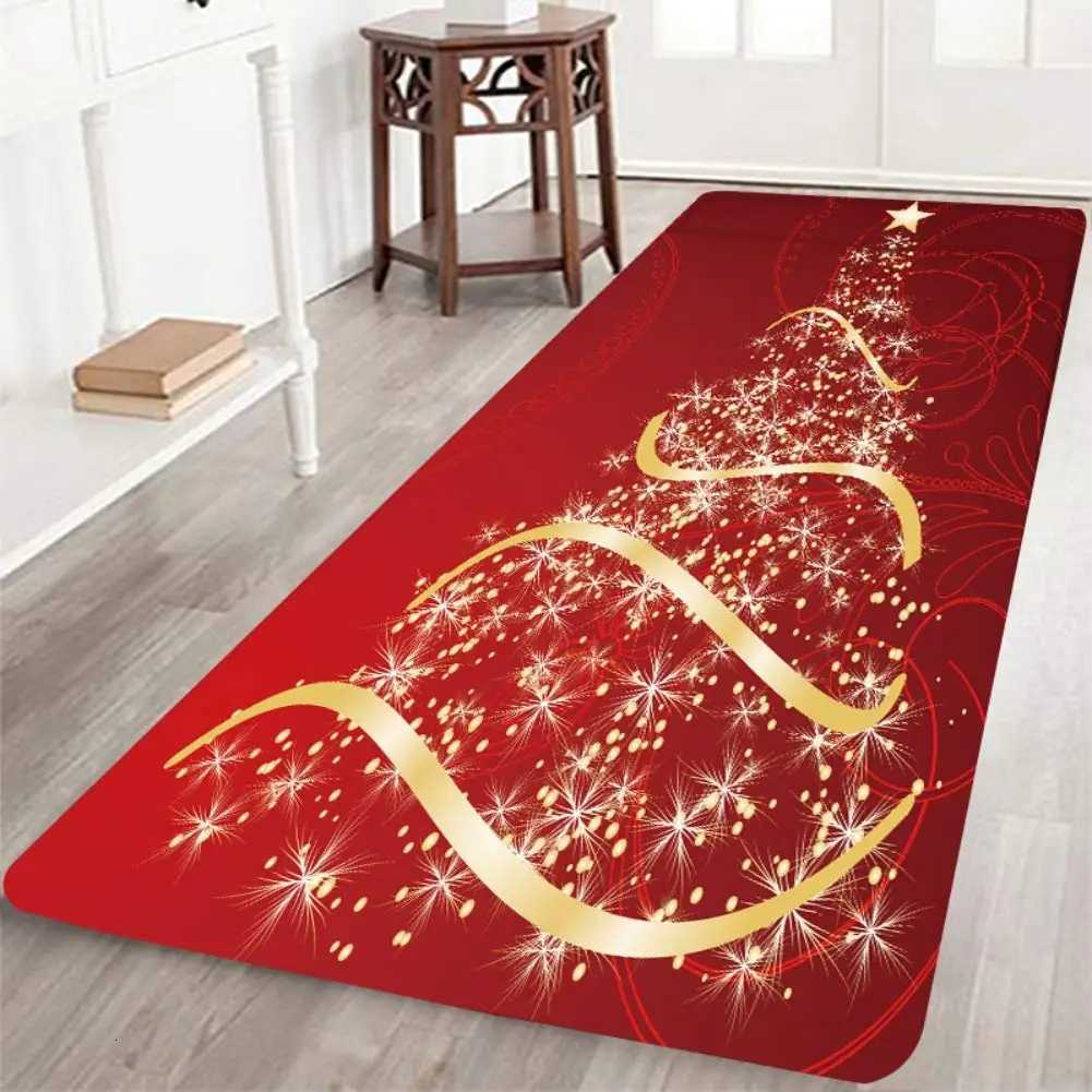 VIKAMA Christmas Runner Rug Santa Snowmen Reindeer Floor Mat Christmas Decoration Indoor Red Soft Flannel Carpet Home DecorationM251117