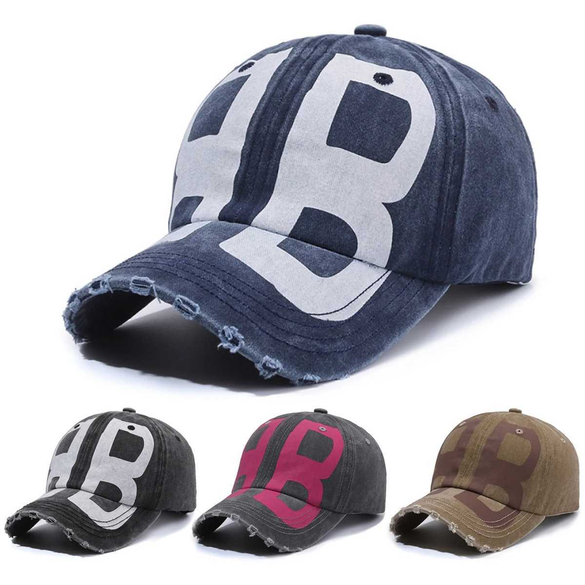 New Unisex BB Letter Printed Distressed Washed Hole Baseball Cap Trendy Hip Hop Hat Outdoor Sports Casual Decoration Sun Hat W251117