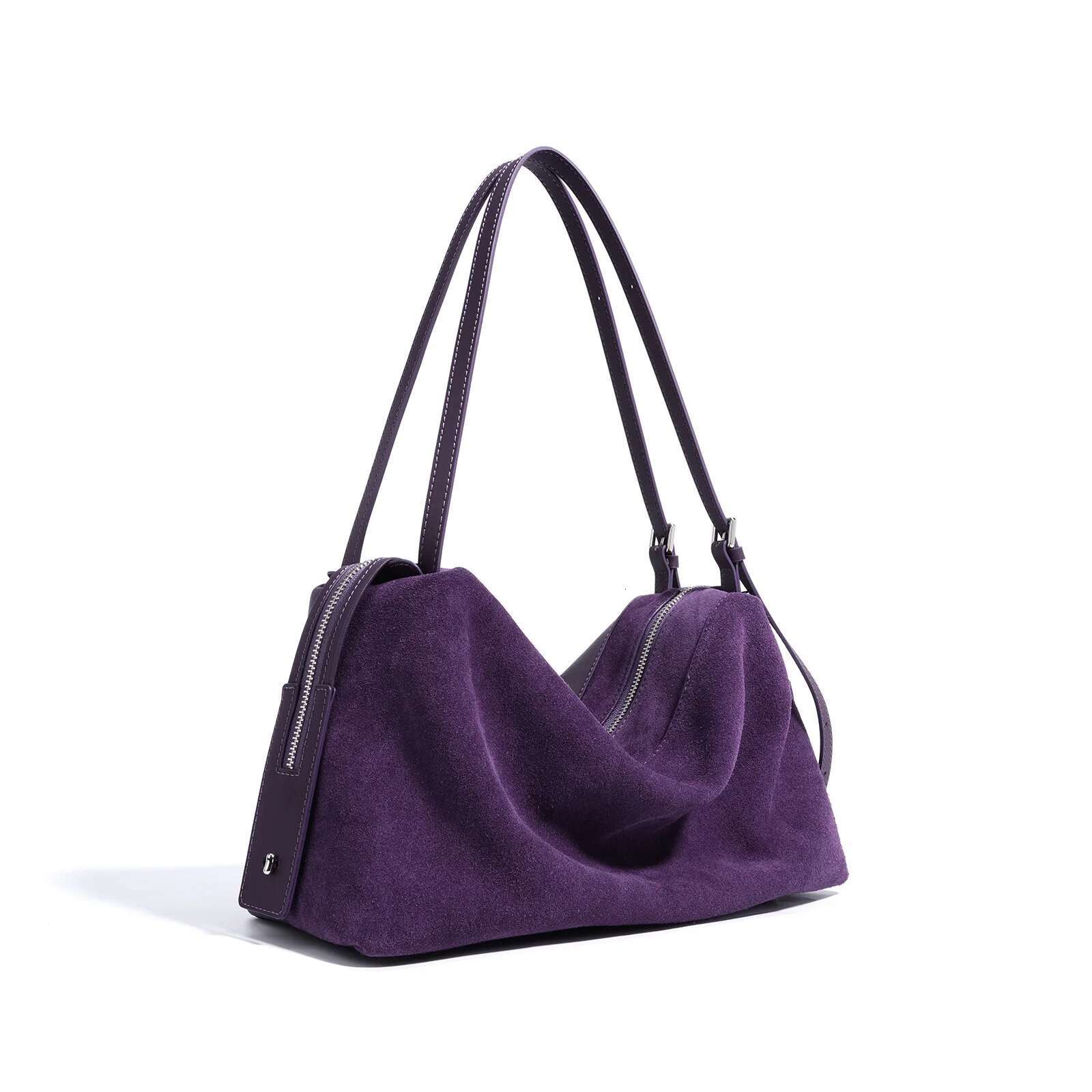 Designer bag handbags women new arrival navy blue suede leather double zipper shoulder bag casual tote handbag soft comfortable elegant style