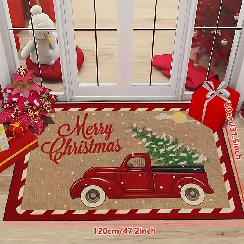 VIKAMA Christmas Red Truck Door Mats - Anti-Slip Machine Washable Suitable For Indoor/Outdoor Use Home DecorationM251117