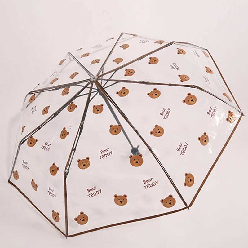 Umbrella Cute PandaBrown BearPink Rabbit Transparent Automatic Umbrella Lightweight folding umbrella Travel photo umbrella C251117