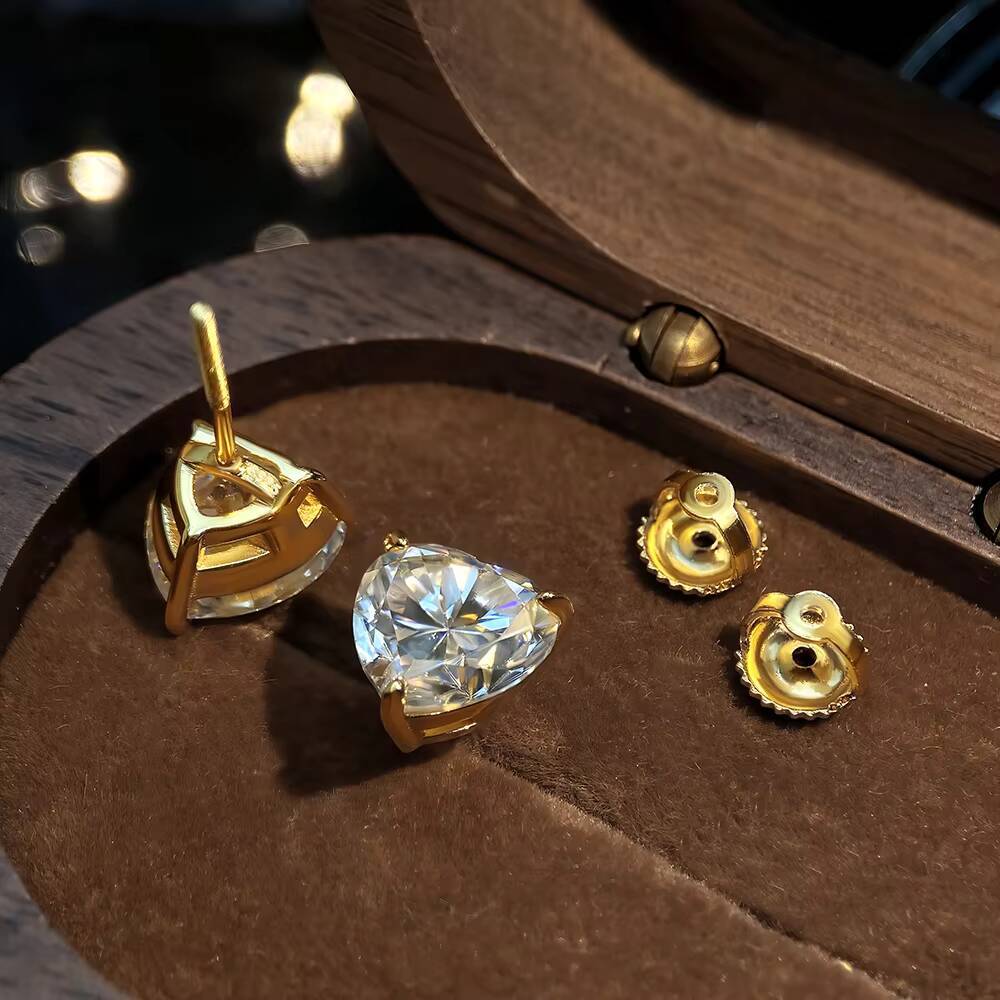925 Silver Fine VVS Grade Moissanite Heart Earrings 99MM Heart Cut Stud for Men and Women with Screw Back Certificate