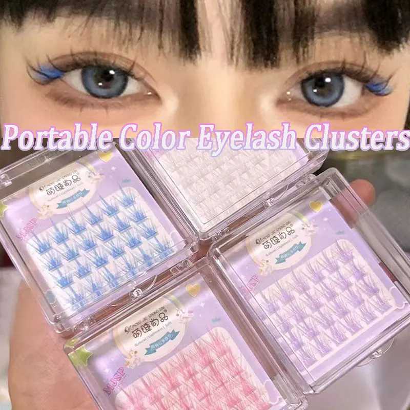 Pink/White/Blue/Purple Colored Eyelash Clusters Manga Lashes Colored False Eyelashes Natural Long Faux Bunche Makeup WholesaleT251117
