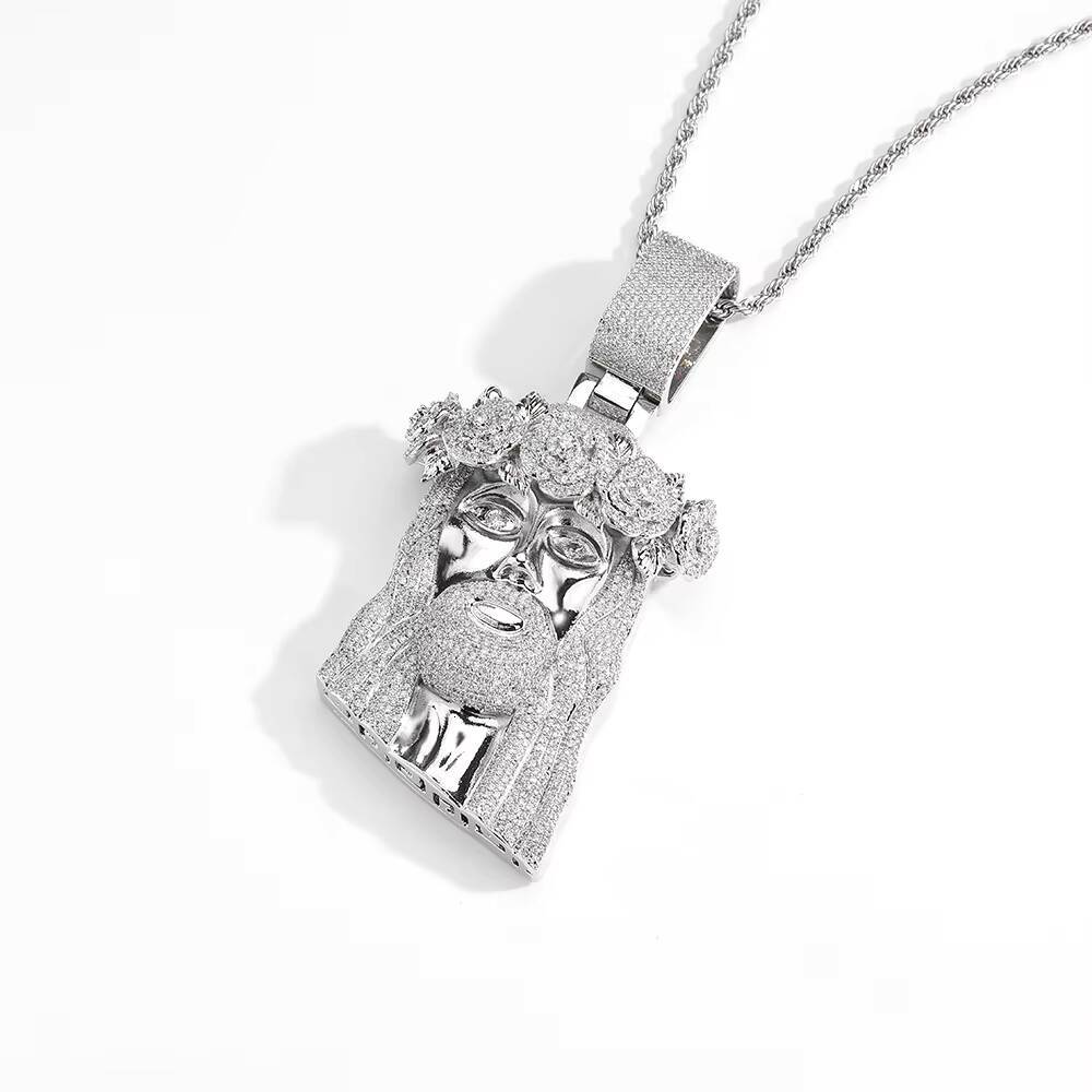 Moissanite Hip Hop Style Iced Out Diamond Jesus Pendant with Rose Custom Jewelry Gold Silver Plated Jesus Religious Christian Pendant Gift