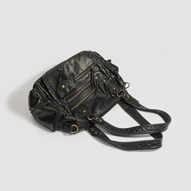 Vintage women male and female Y2K hot girl shoulder bag PU leather zipper pocket shoulder bag large retro casual daily travelW251117