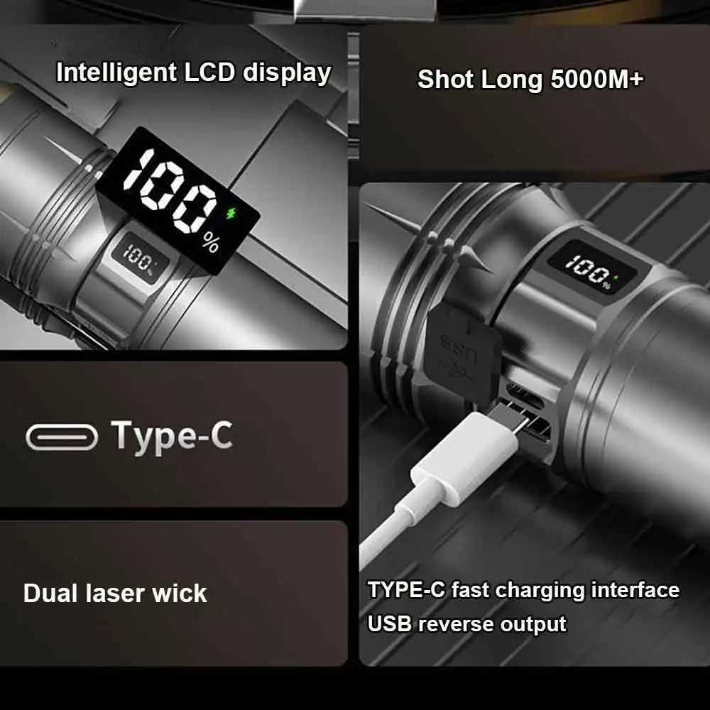 2025 Newest 10000mah Powerful white and yellow laser dual light source flashlight 3000W tactical flashlight emergency spotlight M251117