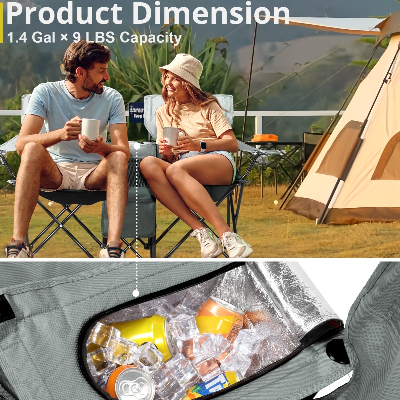 2-Seat Folding Chair Outdoor Portable Grey with Removable Sun Umbrella Space Saving