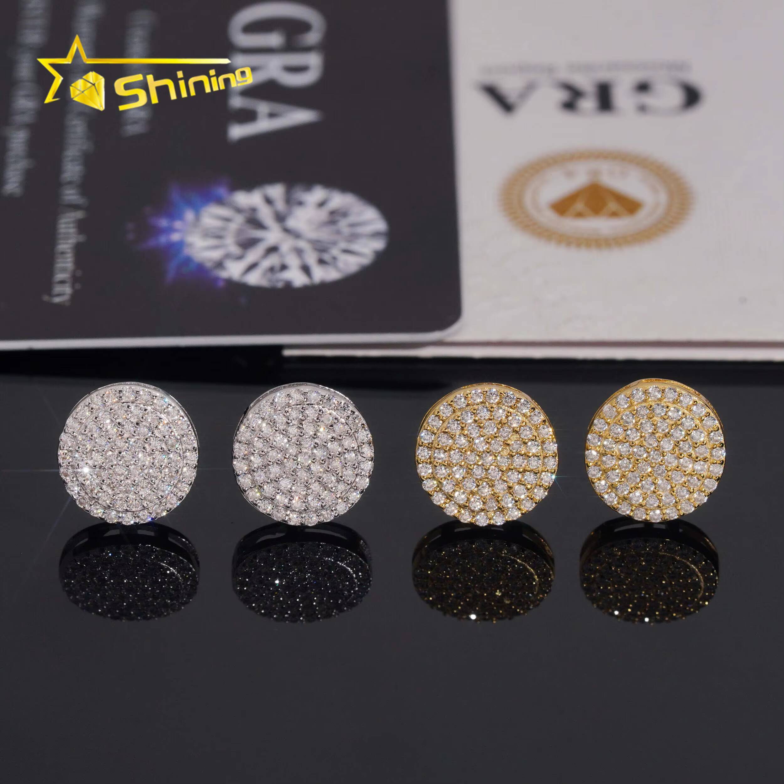 USA Warehouse Fast Shipping 10mm Pass Diamond Test VVS Moissanite 925 Sterling Silver Gold Plated Screw Back Stud Earring