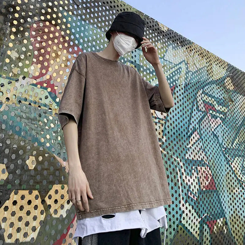 Harajuku Y2k Man Washed T-shirts Loose 100% Cotton Y2k Clothing Vintage Short Sleeve Crew Neck Tee Male Gothic Tops Summer 250417