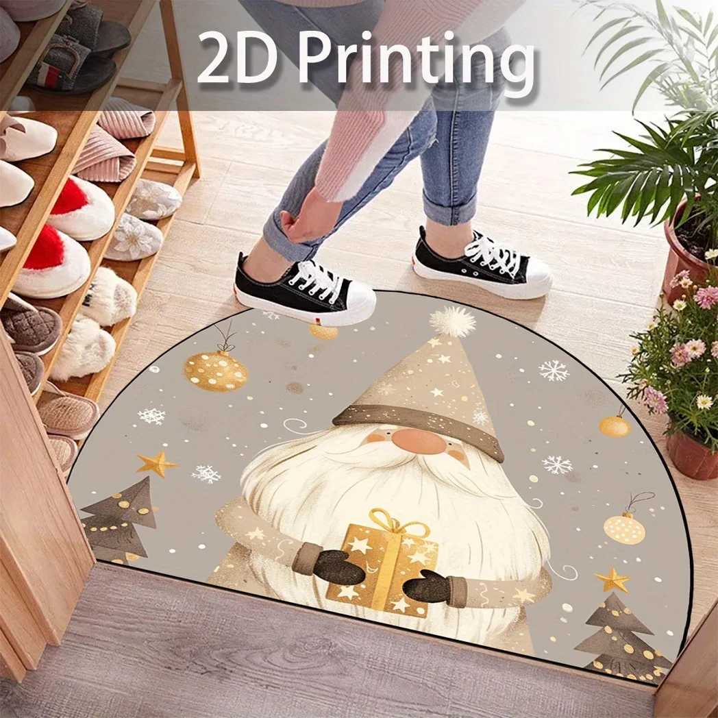 VIKAMA Santa Claus Carpet Christmas Decoration Half Round Door Mat Entrance Carpet Easy to Maintain Home DecorationM251117