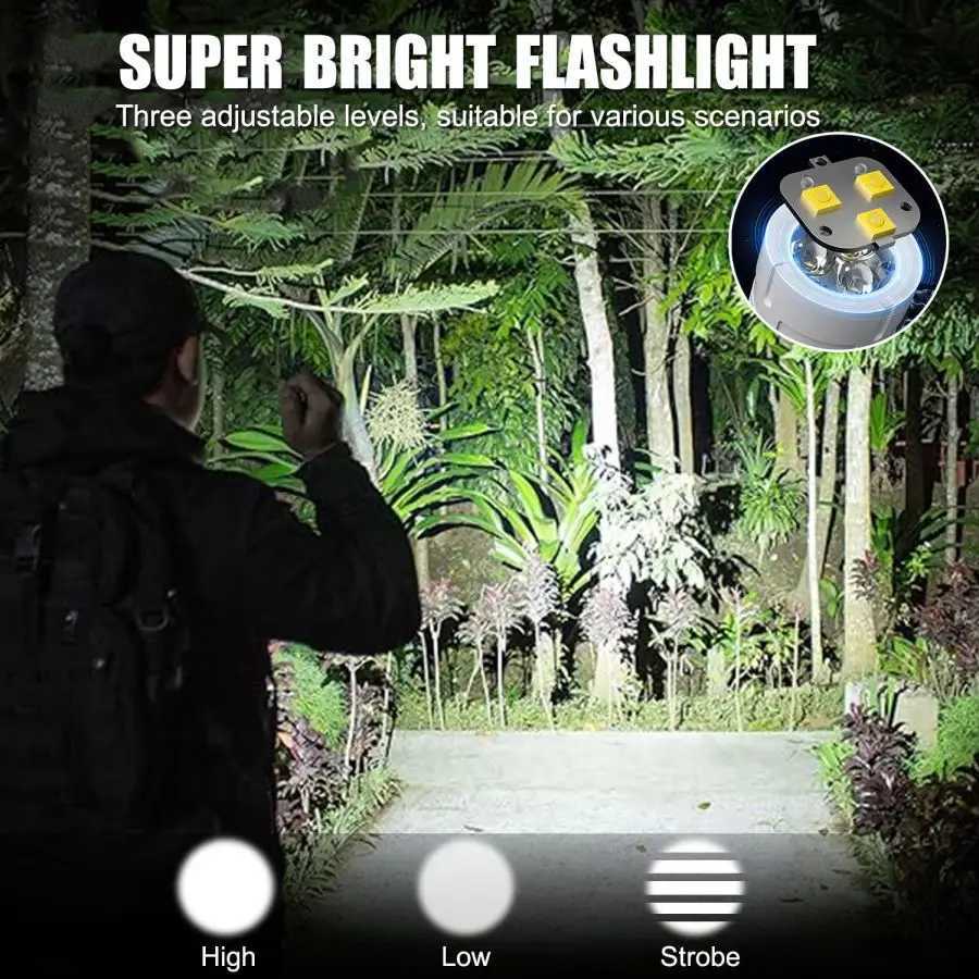 Super Bright LED Flashlight Multi-Functional USB Rechargeable Flashlights Pocket Emergency Light Torch for Camping Hiking M251117