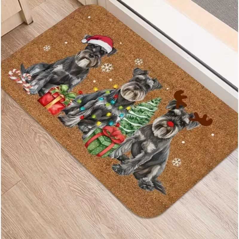 Holiday Mini Schnauzer Christmas Doormat Super Soft Carpet with Holiday Dog Design Suitable Bathroom and Living Room DecorationM251117