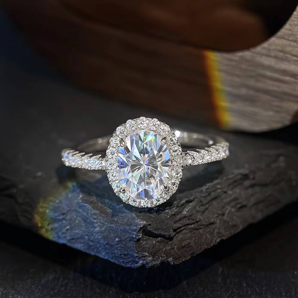 Classic Oval Moissanite Engagement Ring 925 Sterling Silver VVS Vintage Moissanite Engagement Ring Oval Cut Rings for Women