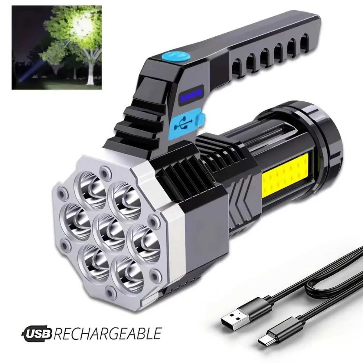 7LED High-Power Flashlight With USB Charging COB Side Light - Suitable For Portable Flashlights Such As Fishing Camping Hiking M251117