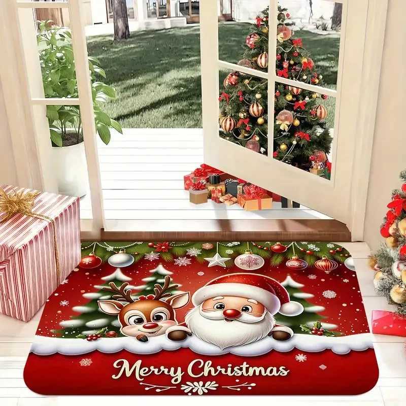 VIKAMA 1PC Santa and Elk Pattern Doormat for Home Holiday Decor Christmas Home Decor Mat Entrance Welcome Doormat Home RugM251117